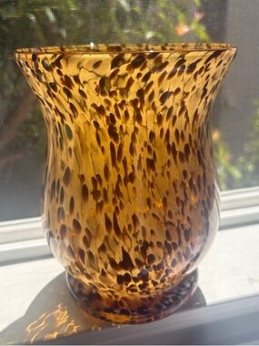 Murano Style Handblown Art Glass Speckled Tortoise Shell Vase